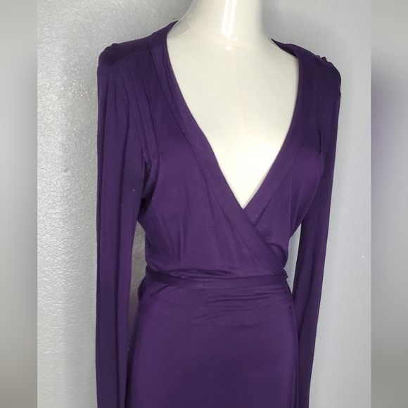 GAP Purple Long Sleeve True Wrap Around Jersey Knit Midi  Dress Size Small - Picture 4 of 6